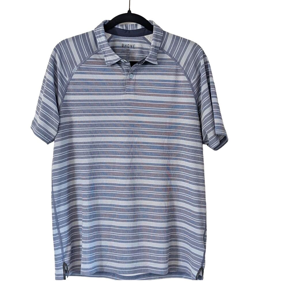 Rhone Delta Pique Polo M Blue Stripe Performance Golf Athletic Shirt